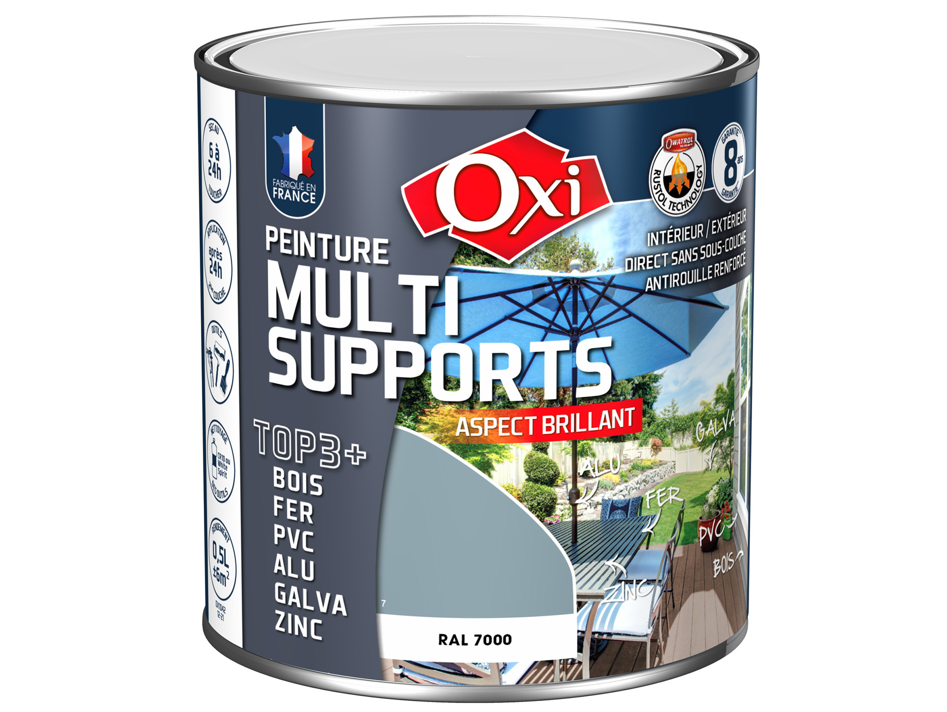 Peinture multi-supports Top3+ OXYTOL Gris Foncé brillant 500ml