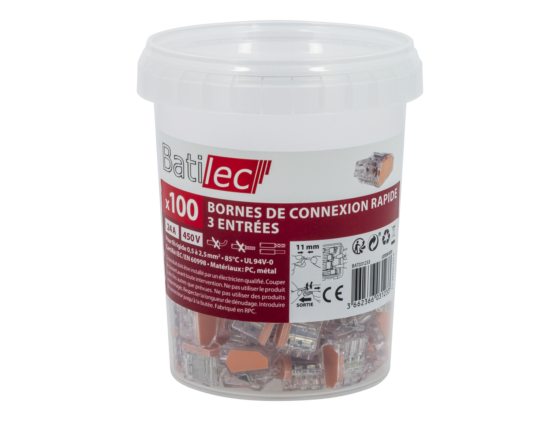 Bornes de connexion 3 entrées x100
