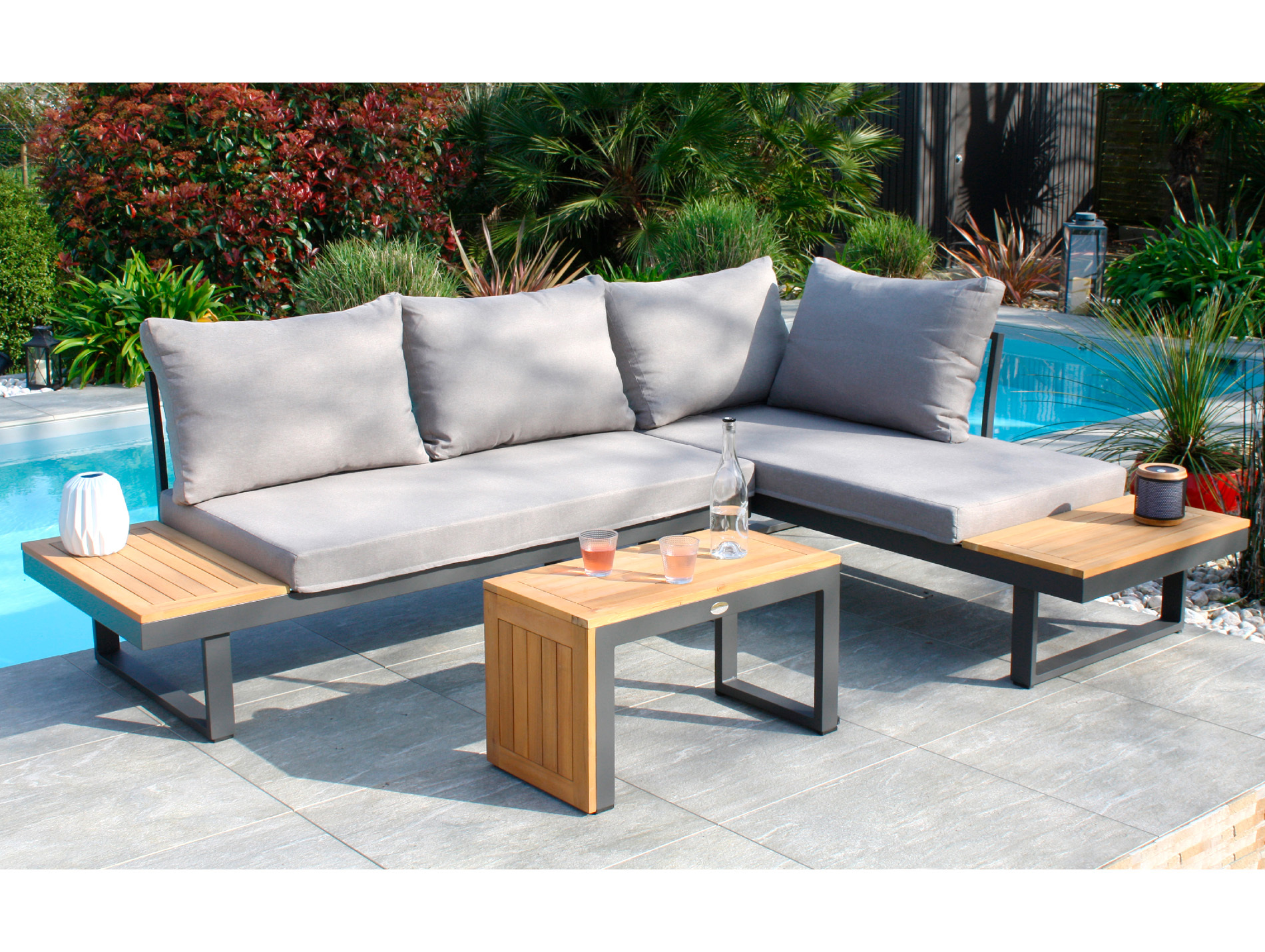 Salon de jardin bas aluminium DCB GARDEN Tokyo 4 places gris