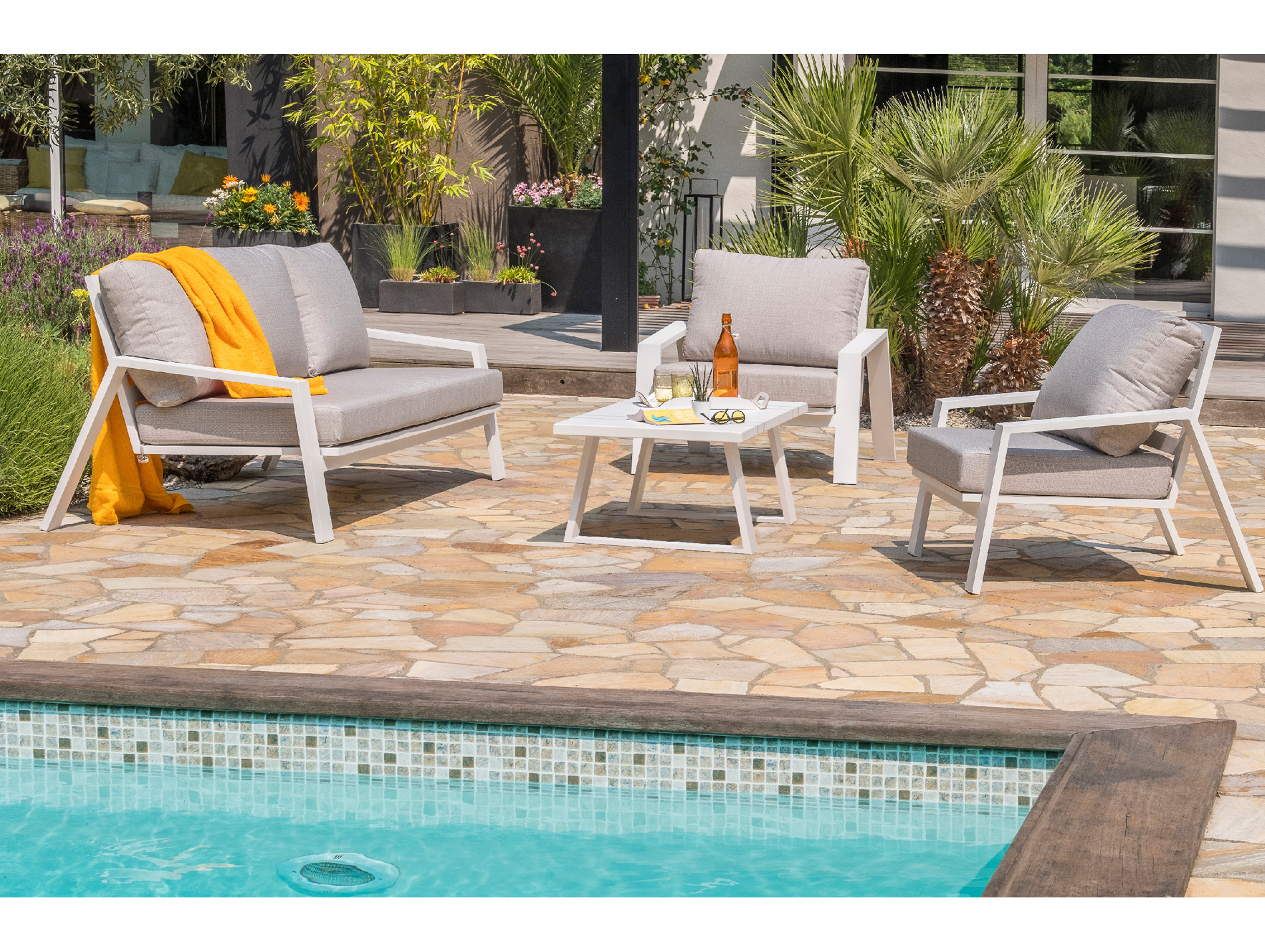 Salon de jardin bas aluminium DCB GARDEN Ibiza 5 places blanc