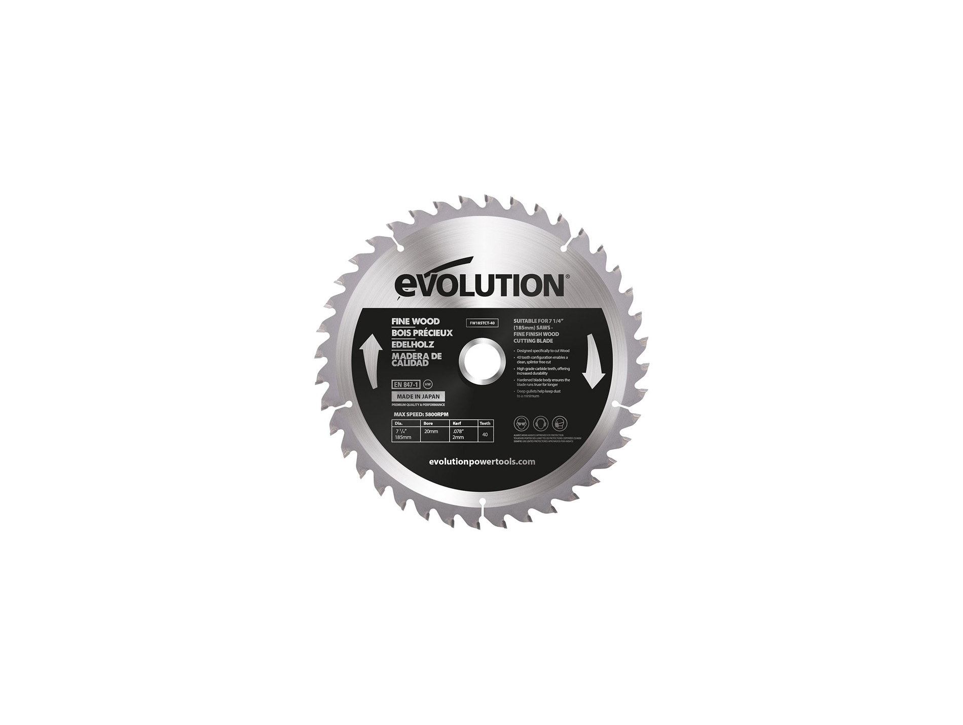 Lame scie circulaire pour bois EVOLUTION Ø185mm 40 dents