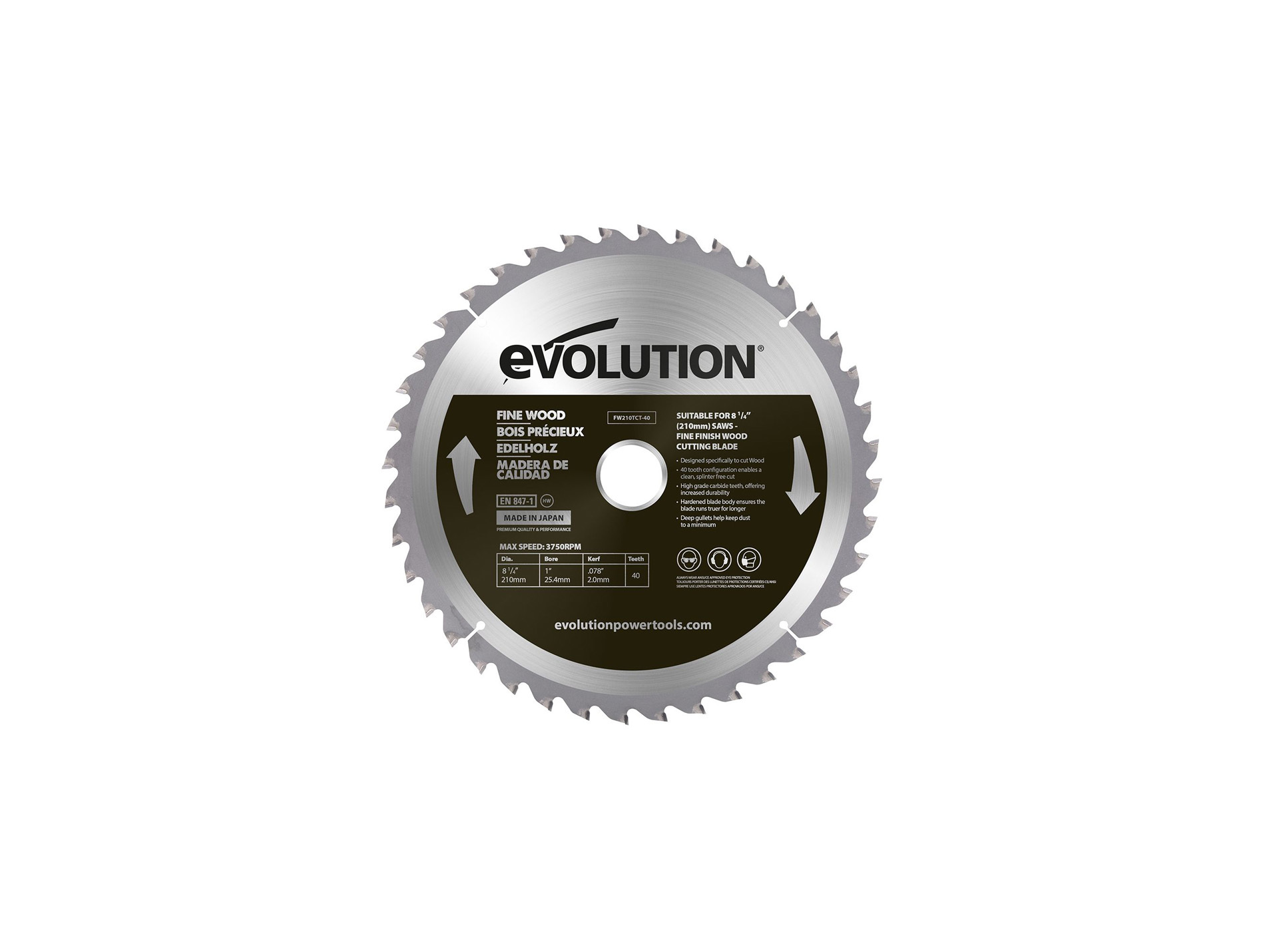 Lame scie circulaire pour bois EVOLUTION Ø210mm 40 dents
