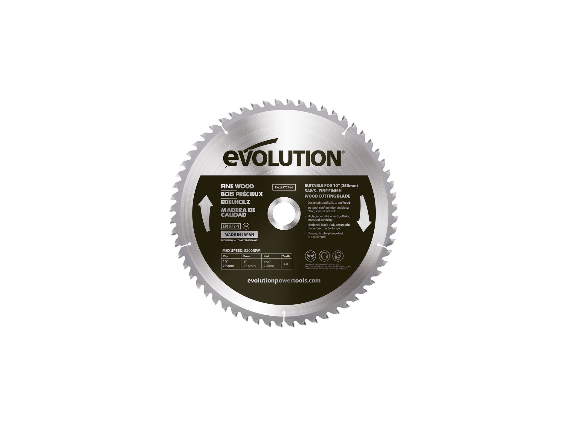 Lame scie circulaire pour bois EVOLUTION Ø255mm 60 dents