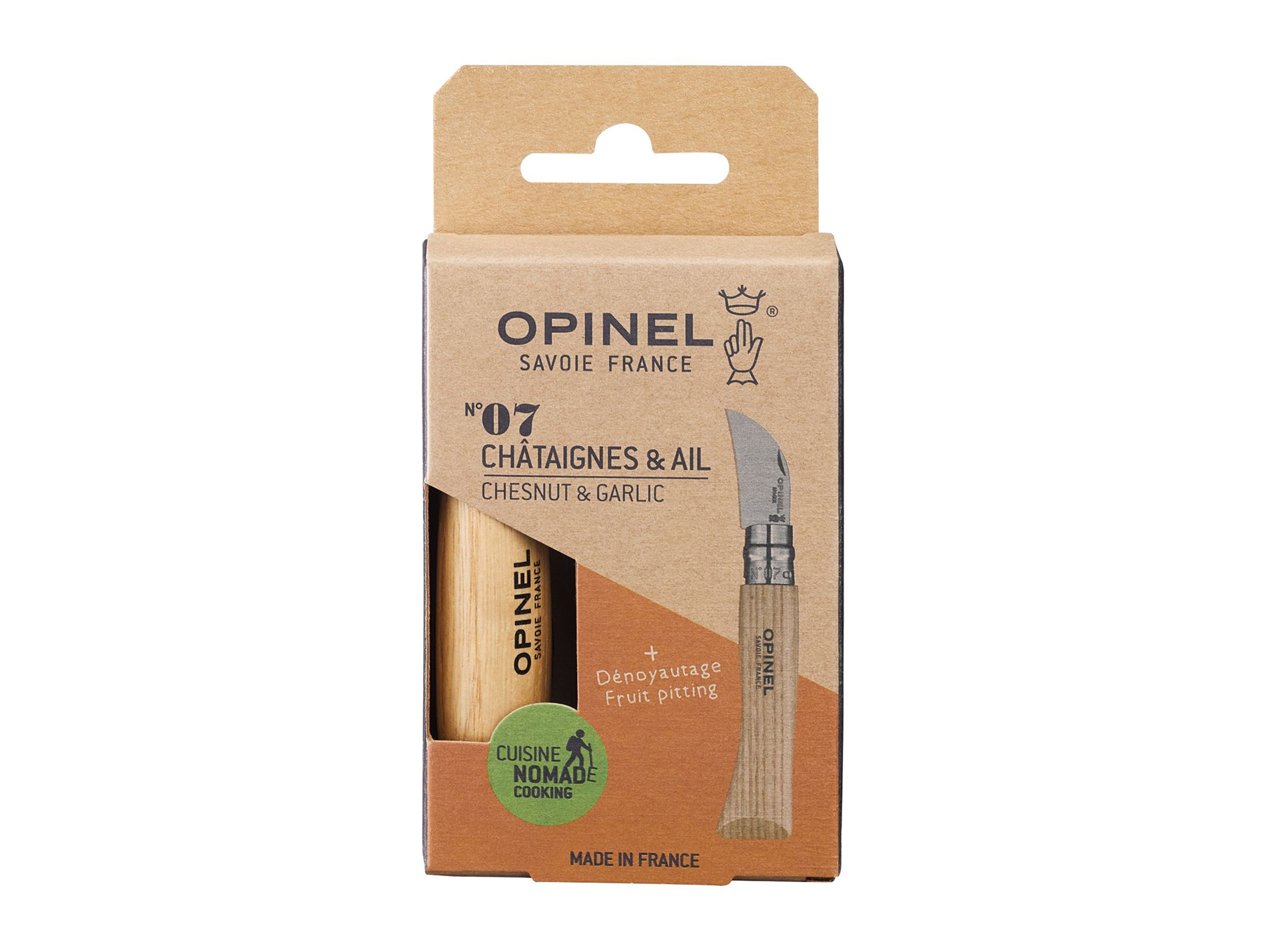 Couteau OPINEL N°7 Châtaigne, ail et dénoyautage
