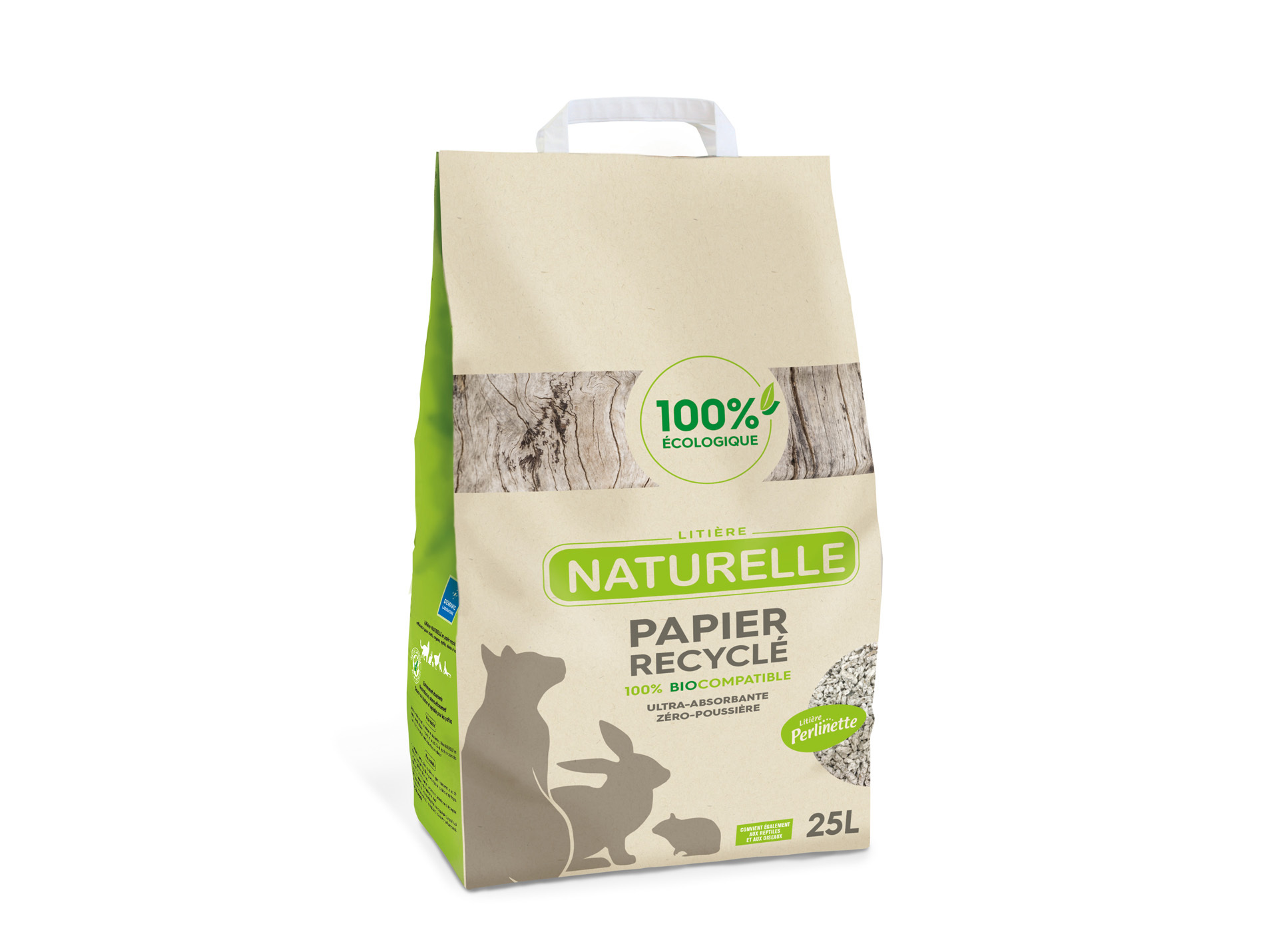 Litière naturelle papier recyclé Perlinette 25L