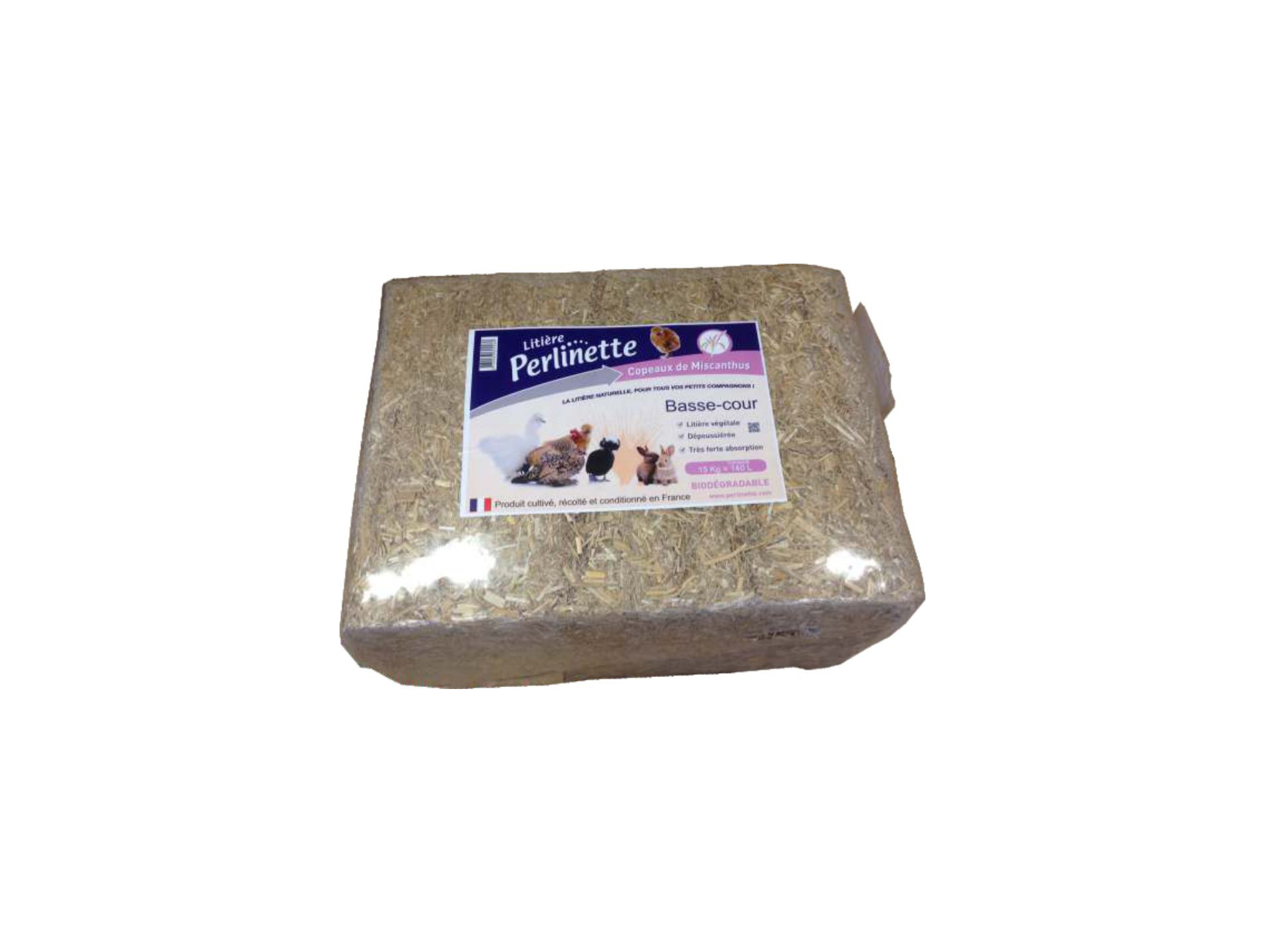 Litière végétale miscanthus ballot 15kg