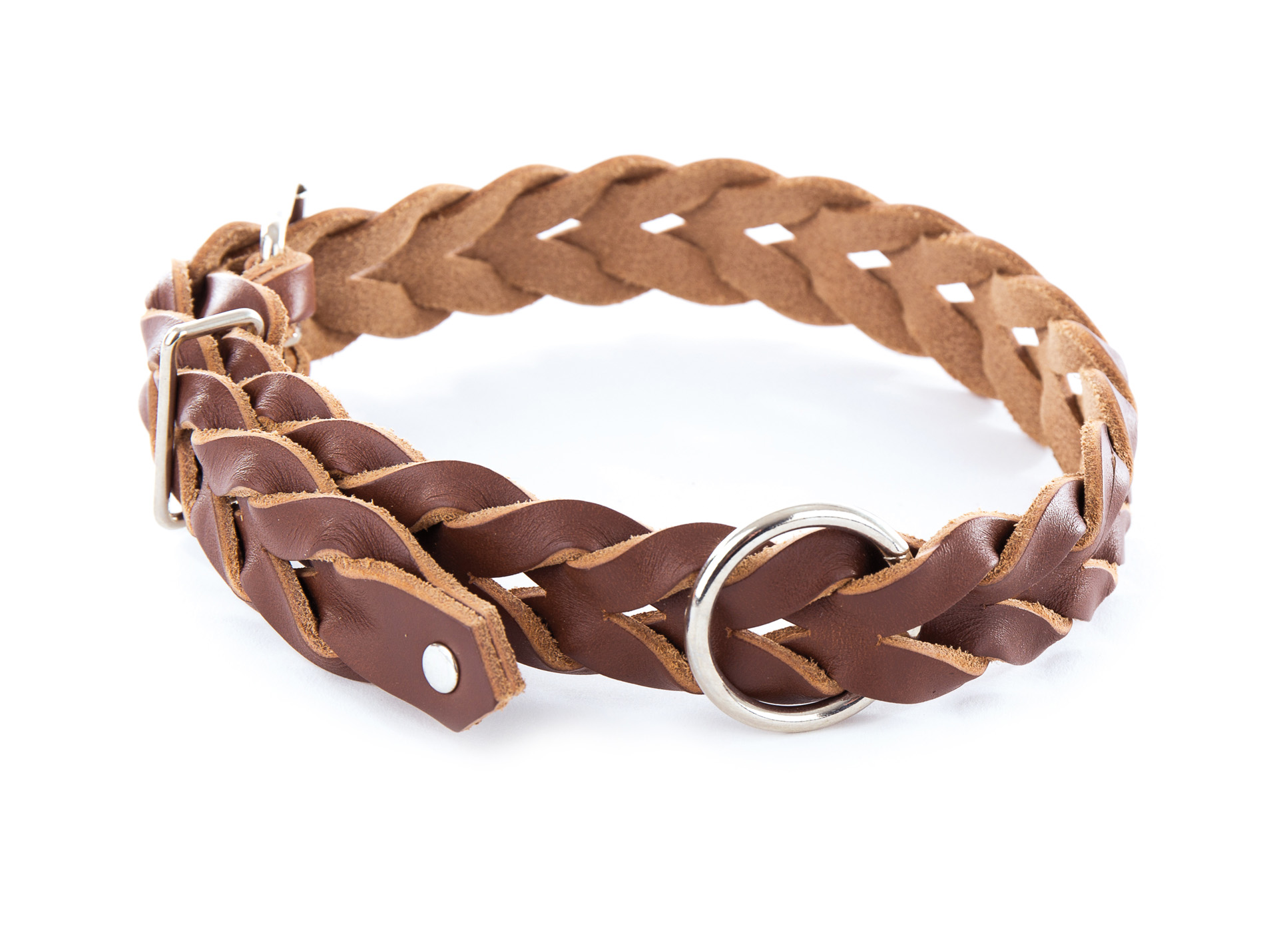 Collier cuir tressé MARTIN SELLIER L.42cm