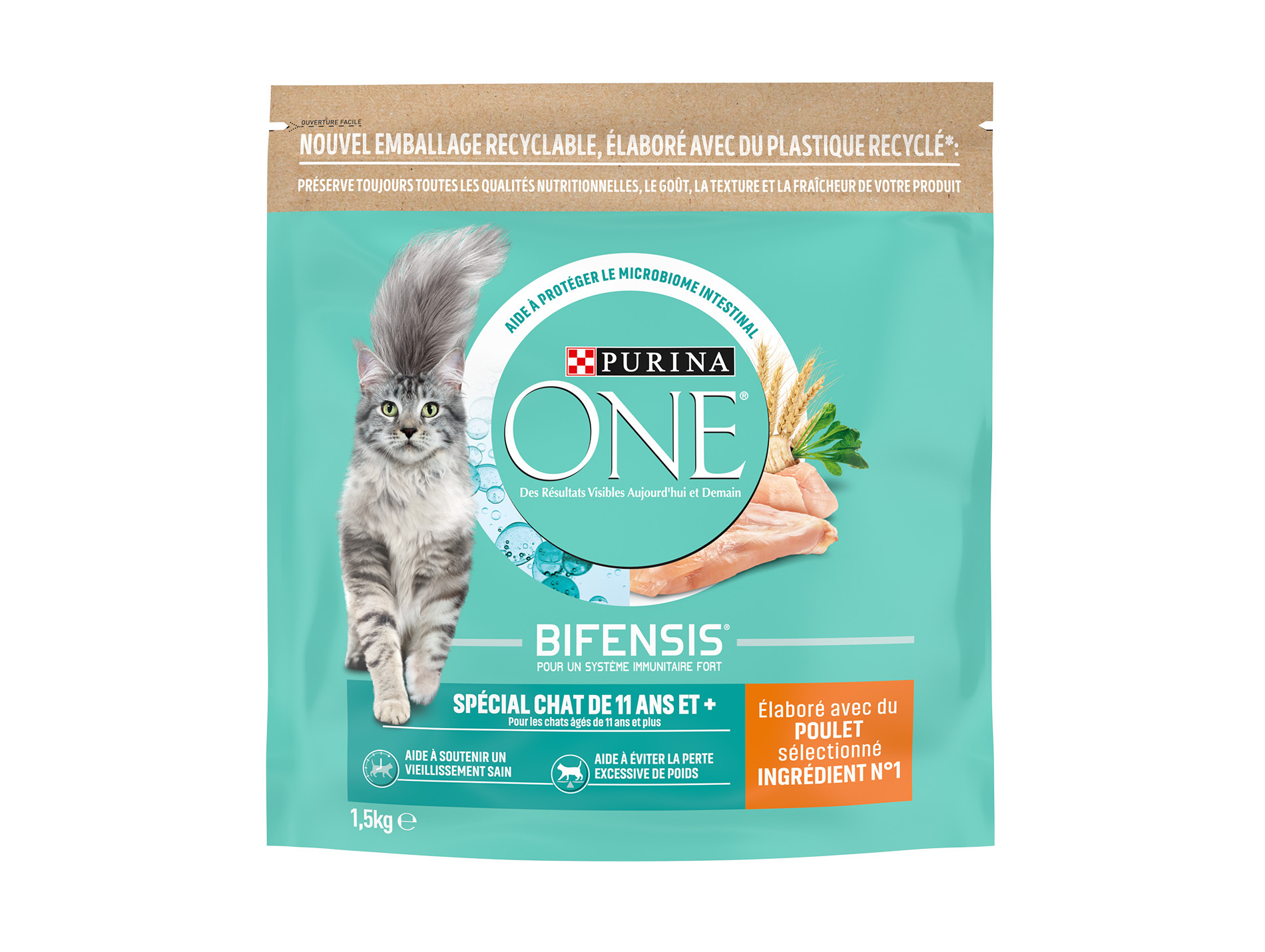 Croquettes chat adulte PURINA ONE 11+ poulet 1,5kg