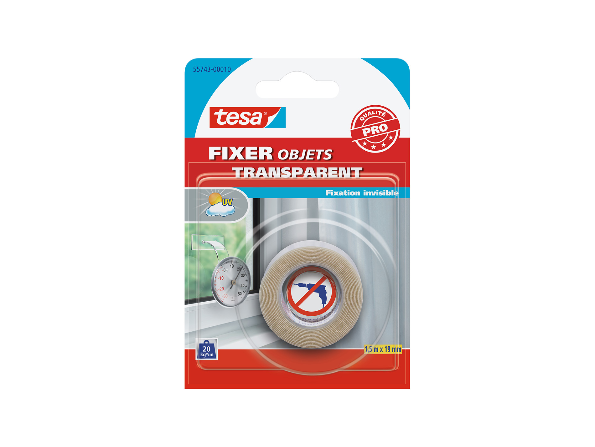 Adhésif TESA Fixer double face transparent l.19mm x L.1,5m