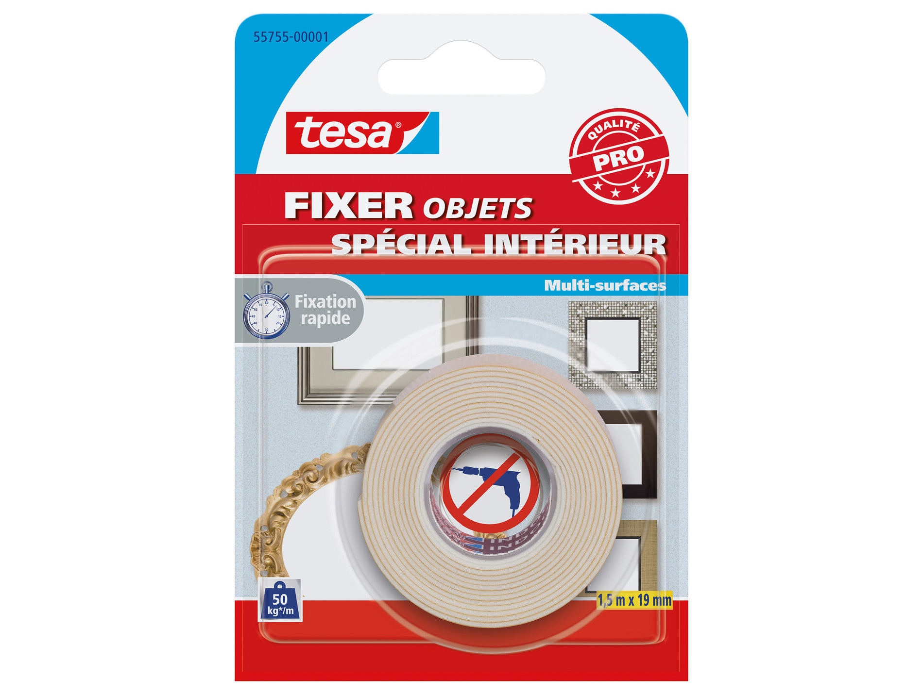 Adhésif TESA Fixer double face intérieur l.19mm x L.1,5m