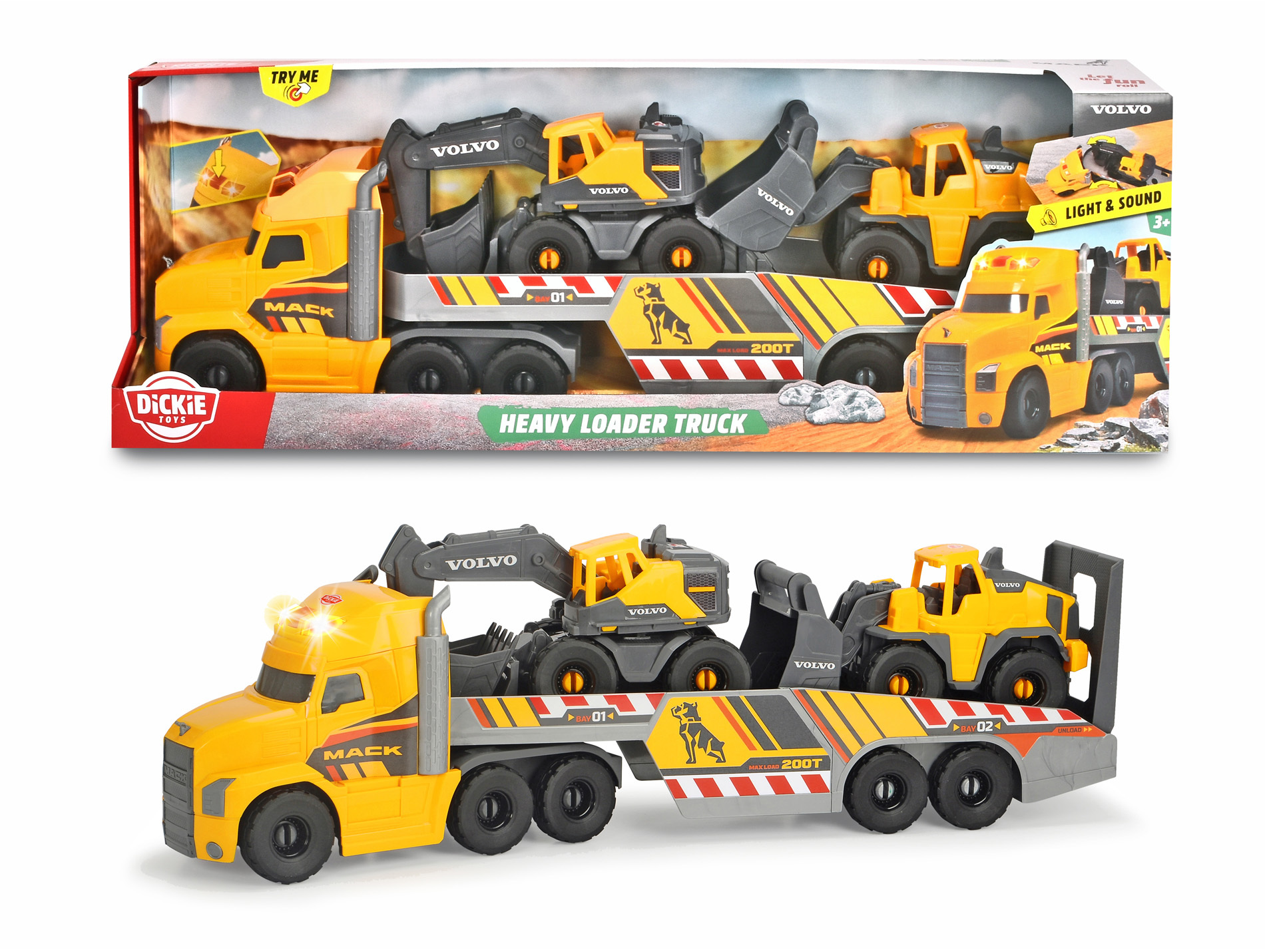 Grand camion Volvo DICKIE avec deux véhicules pour enfant 70cm