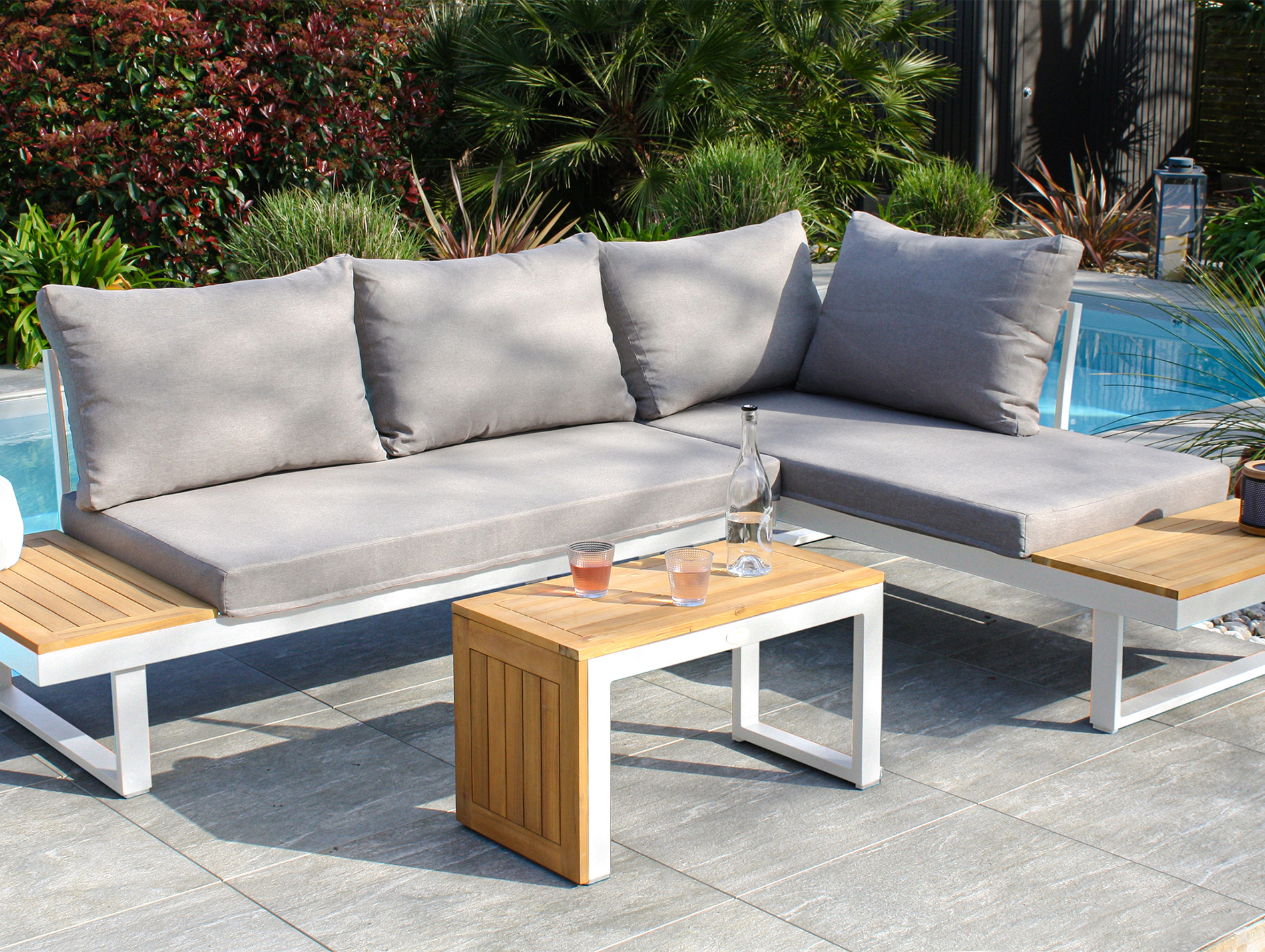 Salon de jardin bas aluminium DCB GARDEN Tokyo 4 places blanc