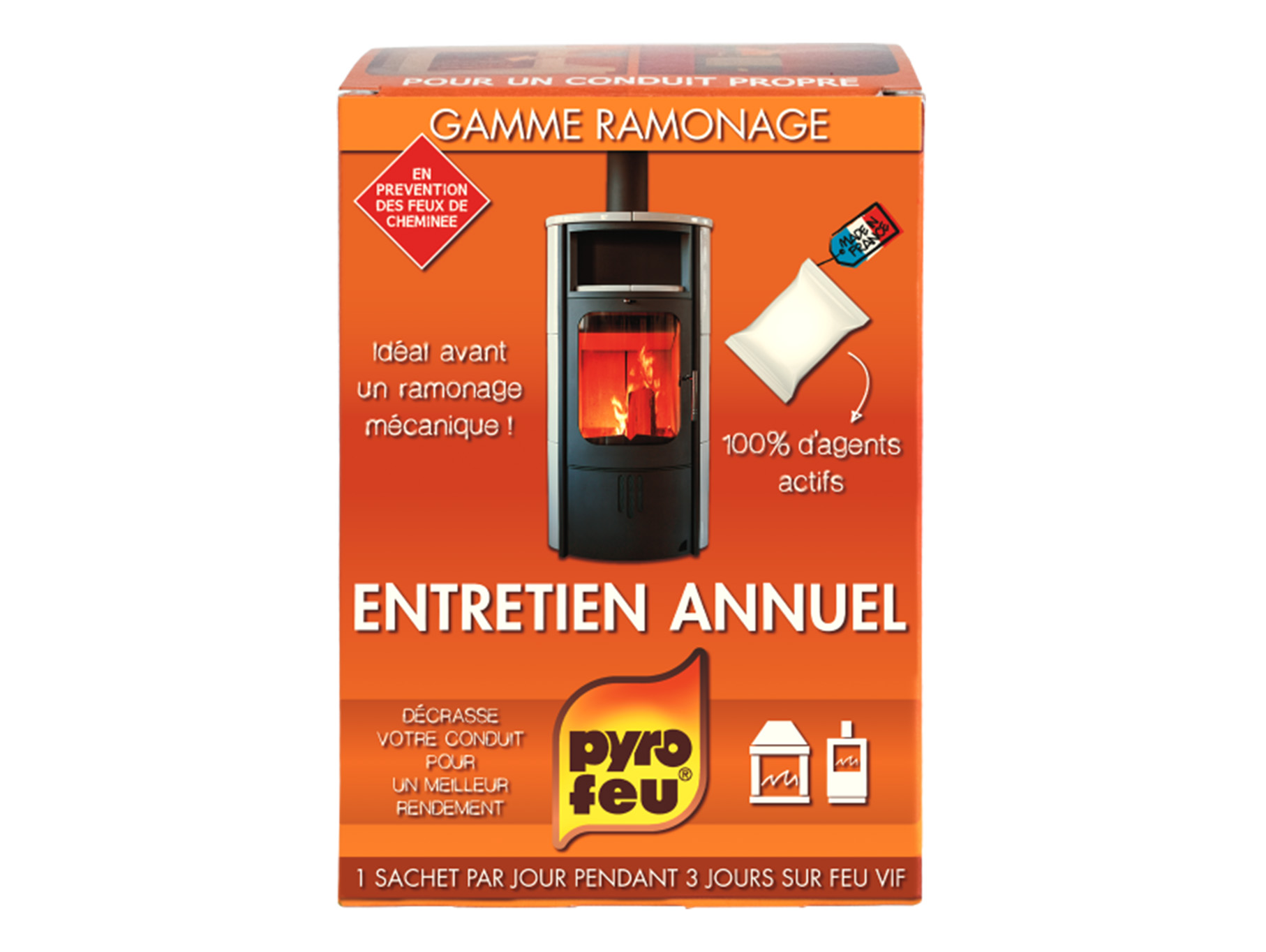 Entretien annuel PYROFEU bois et charbon 3x250g