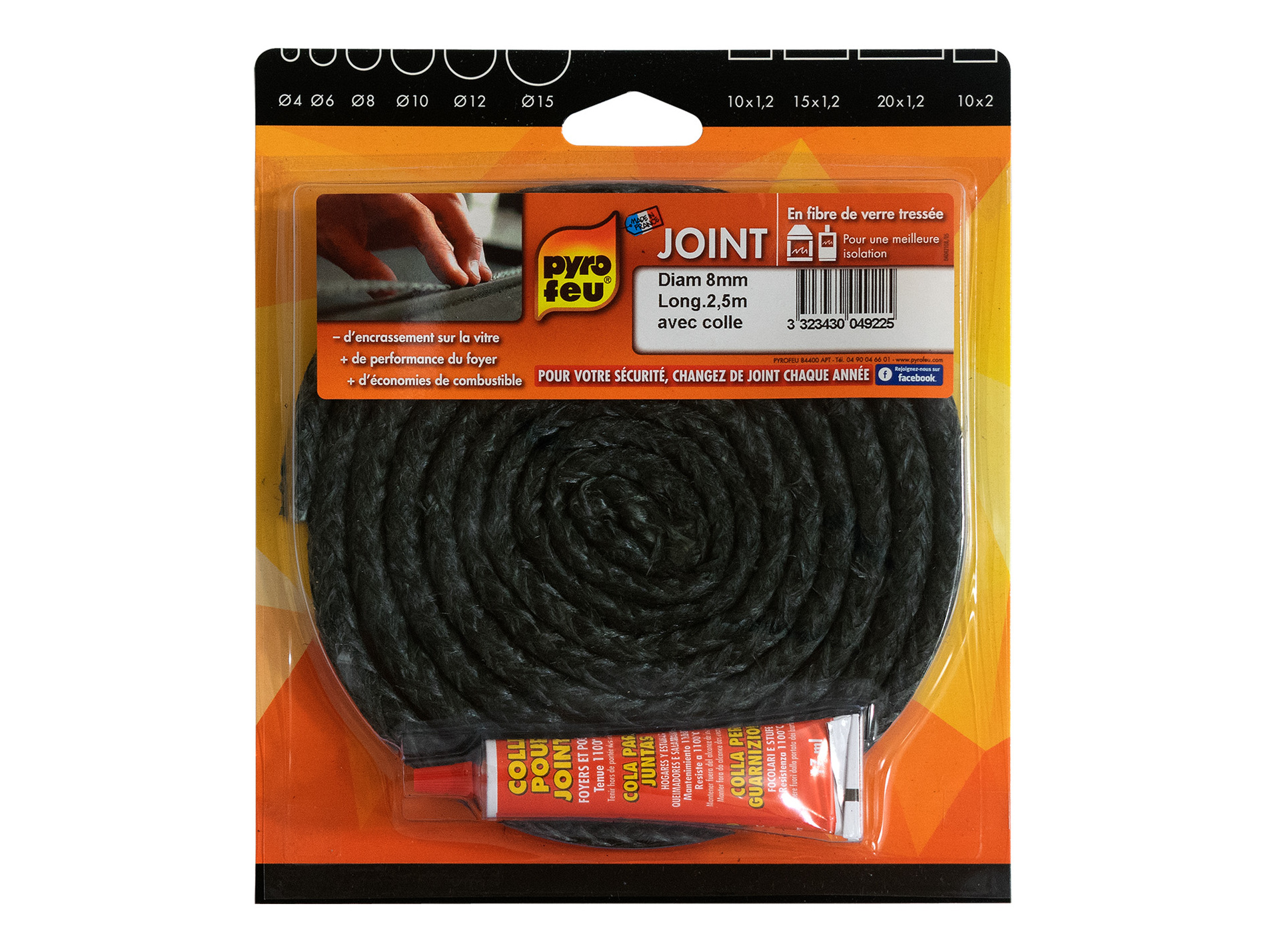 Kit joint de porte noir Ø8mm PYROFEU