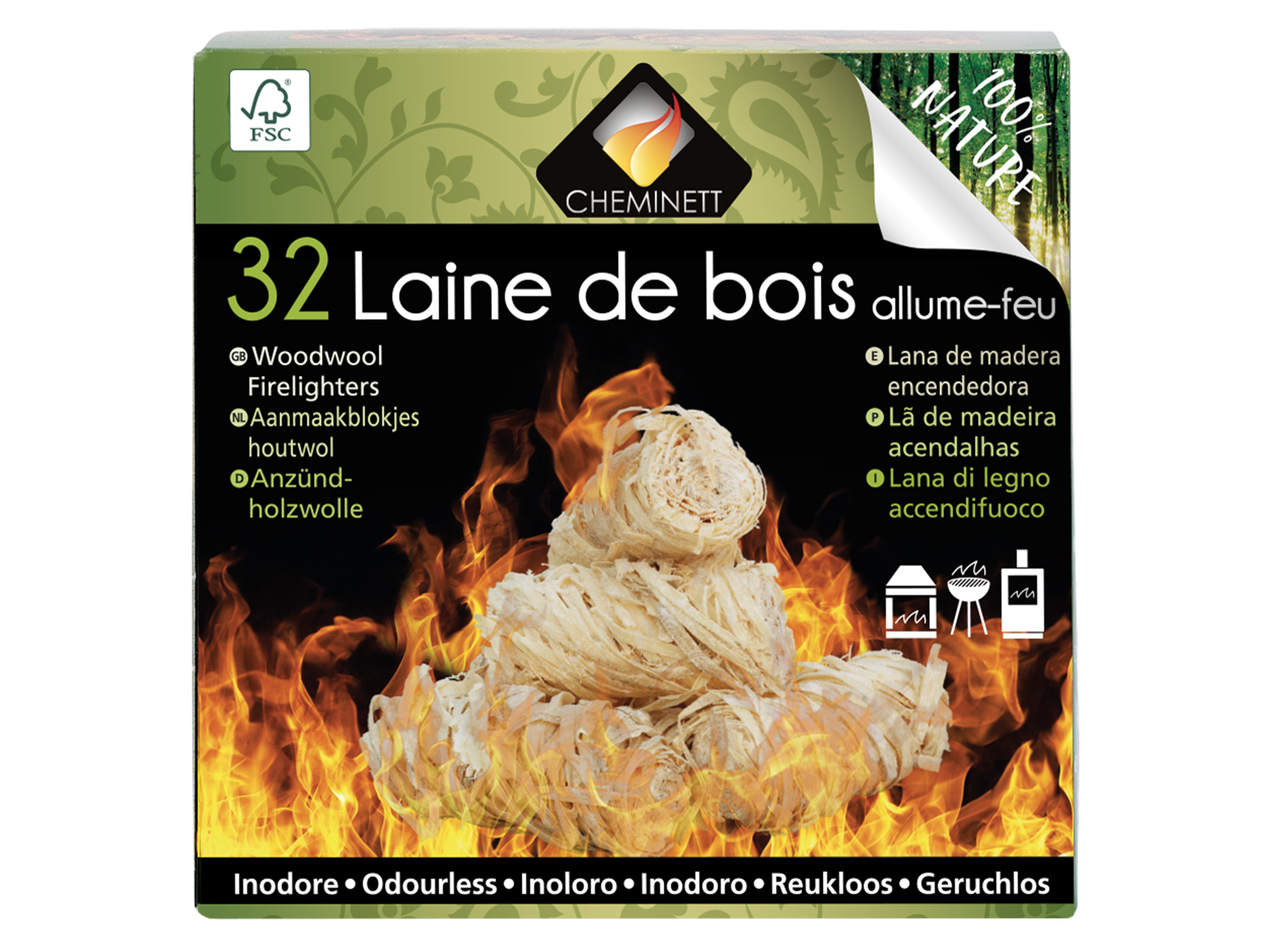 Allume-feu PYROFEU en laine de bois 32 pièces